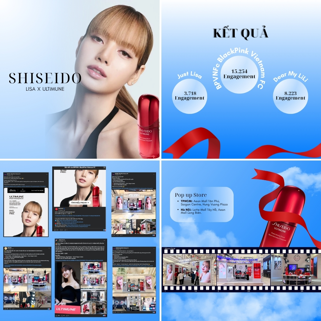 Tổng kết lại toàn bộ hoạt động booking fanpage đã thực hiện để thu hút khách hàng tham gia check-in pop-up store của Shiseido x Lisa